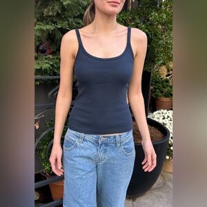 💙 Brandy Melville Beyonca Rib Tank Top Navy Blue Fitted Spaghetti Strap Cami